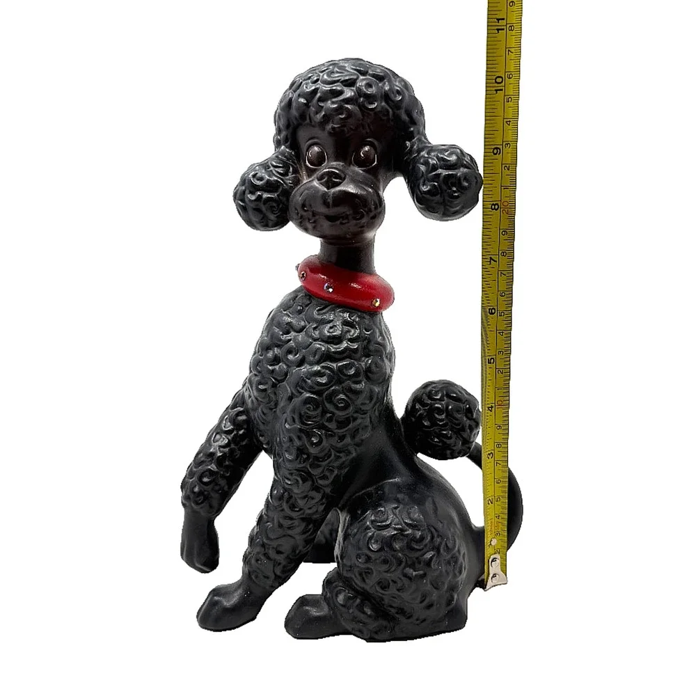 Tootsie CG 1970 Black Poodle Figurine Red Jeweled Collar Vintage MCM